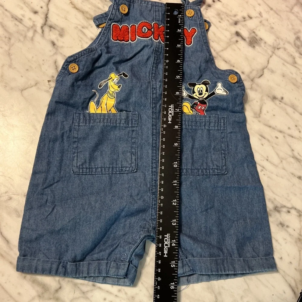 Disney Baby Mickey Mouse Pluto Blue Denim Shortall Overalls Toddler 18M Playwear